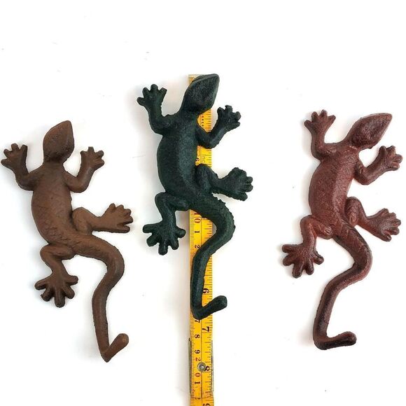 Vintage Cast Iron Lizard Wall Hooks Set of 3 Coat Key Towel Hangers 🦎 - Picture 3 of 4